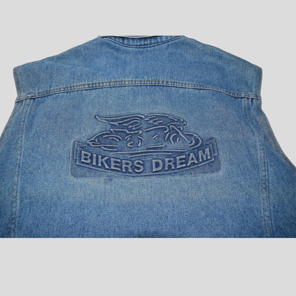 Vintage Men's Embossed Motorcycle Denim Vest Large Bikers Dream USA - Picture 3 of 7